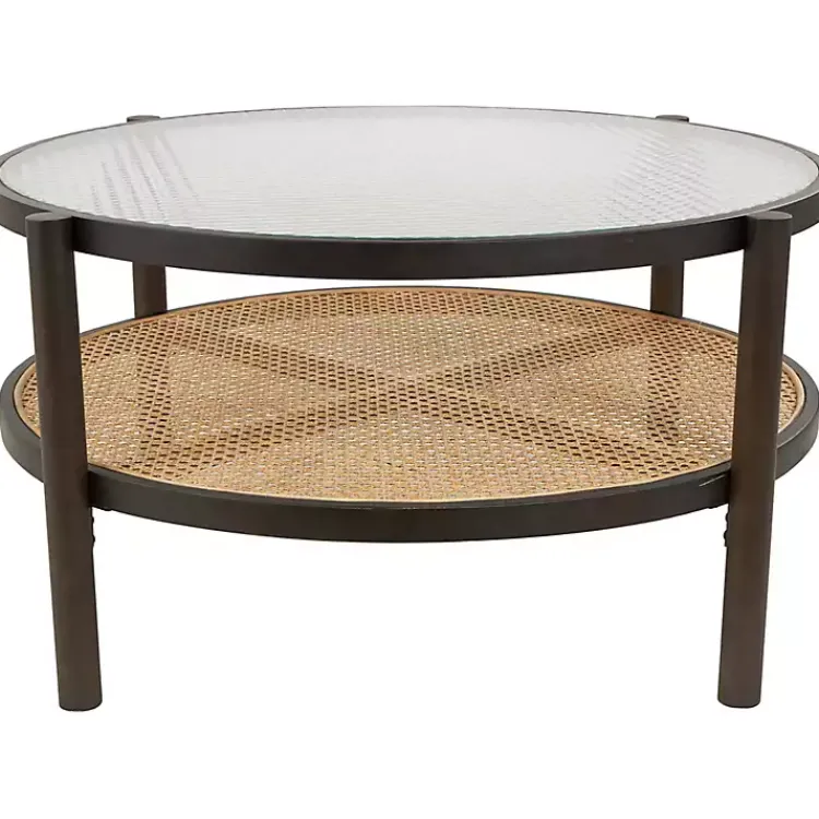 Kirklands Home Rattan and Glass 2-Tier Coffee Table Clearance