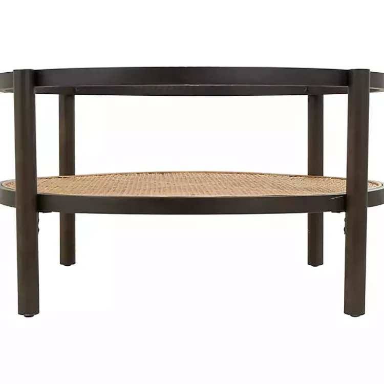 Kirklands Home Rattan and Glass 2-Tier Coffee Table Clearance
