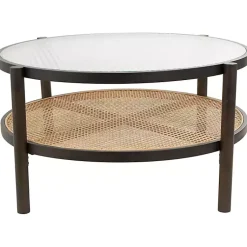 Kirklands Home Rattan and Glass 2-Tier Coffee Table Clearance