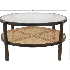 Kirklands Home Rattan and Glass 2-Tier Coffee Table Clearance