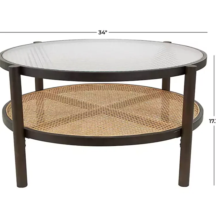 Kirklands Home Rattan and Glass 2-Tier Coffee Table Clearance