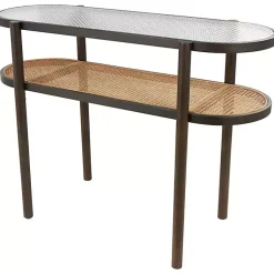 Kirklands Home Rattan and Glass 2-Tier Console Table New