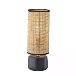 Kirklands Home Rattan Cylinder Shade Black Base Table Lamp