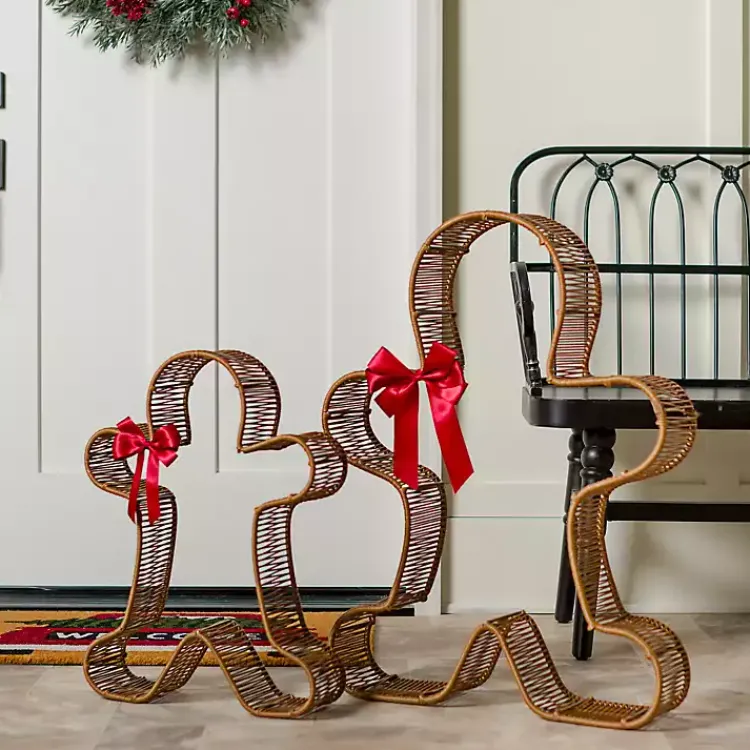 Outdoor Christmas Decorations>Kirklands Home Rattan Gingerbread Men Outdoor Statues, Set of 2