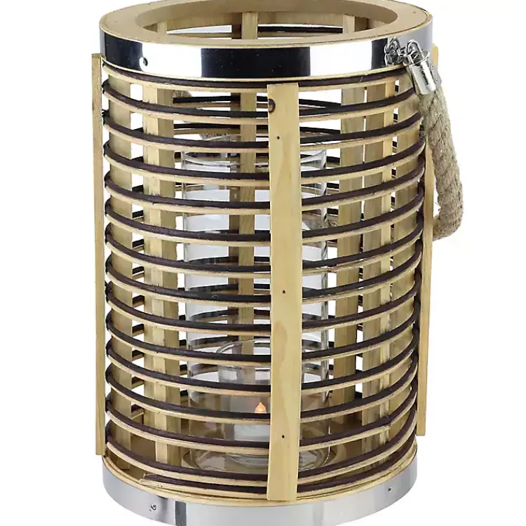 Lanterns>Kirklands Home Rattan Hurricane Lantern with Jute Rope