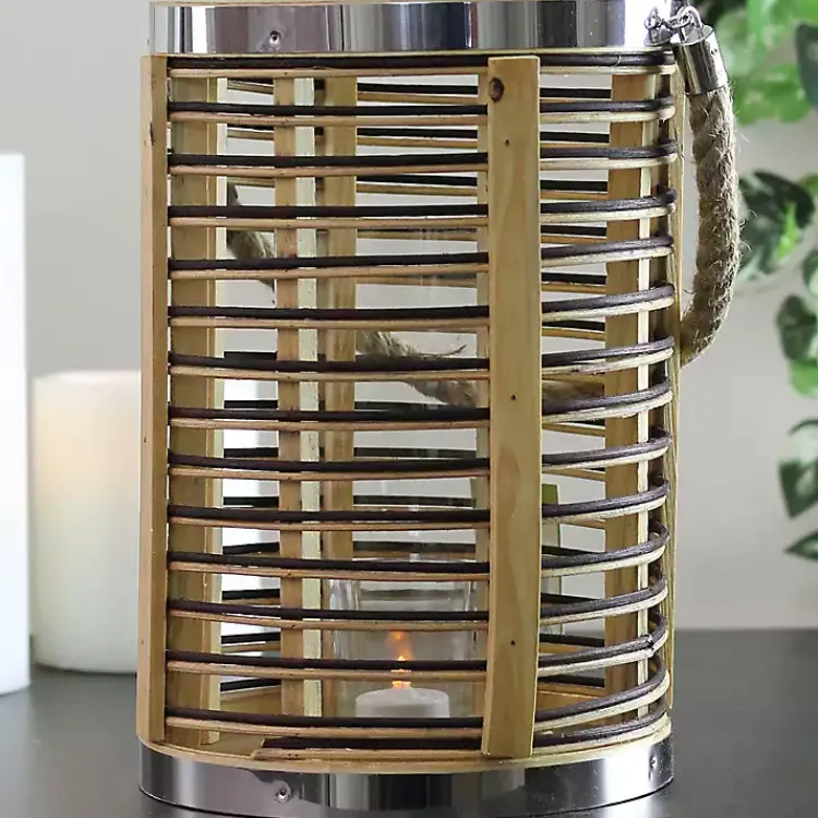 Lanterns>Kirklands Home Rattan Hurricane Lantern with Jute Rope