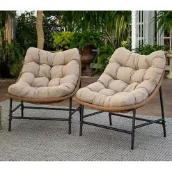 Kirklands Home Rattan Scoop Chairs with Cushions, Set of 2 Clearance