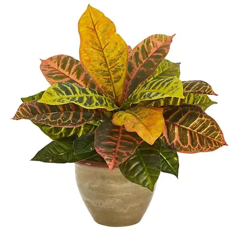 Trees & Topiaries>Kirklands Home Real Touch Potted Garden Croton Plant
