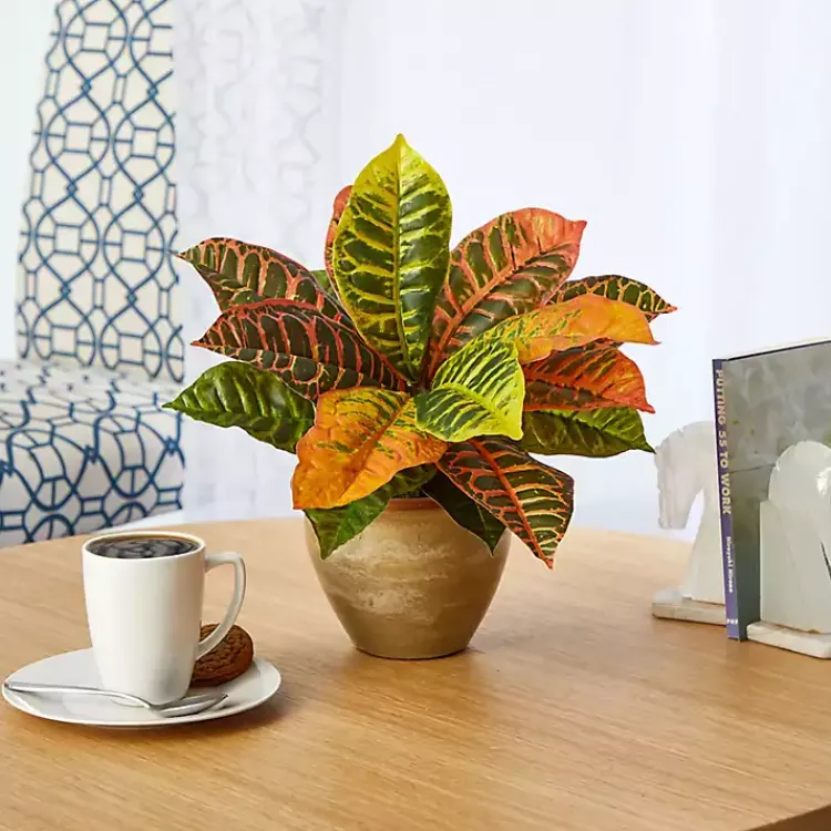 Trees & Topiaries>Kirklands Home Real Touch Potted Garden Croton Plant