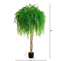 Trees & Topiaries>Kirklands Home Real Touch Willow Tree in Black Planter, 5 ft.