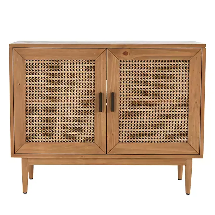 Kirklands Home Reclaimed Pine and Woven Cane Cabinet New