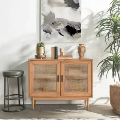 Kirklands Home Reclaimed Pine and Woven Cane Cabinet New