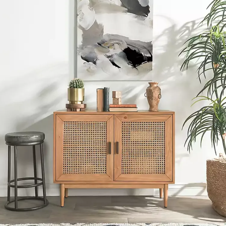 Kirklands Home Reclaimed Pine and Woven Cane Cabinet New