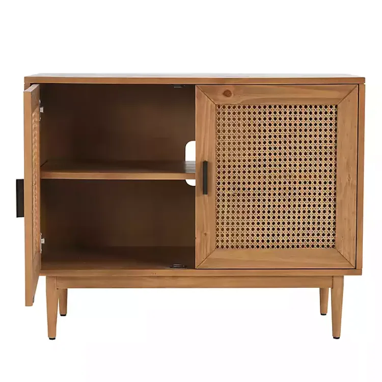 Kirklands Home Reclaimed Pine and Woven Cane Cabinet New