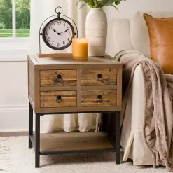 Kirklands Home Reclaimed Wood Accent Table with Keeping Drawers Brown Online