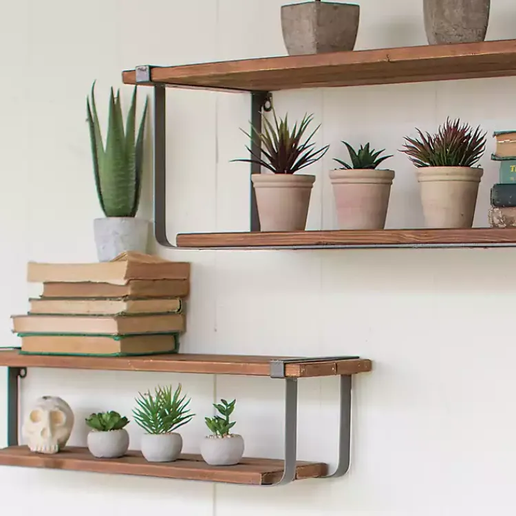 Kirklands Home Recycled Wood and Metal Shelves, Set of 2