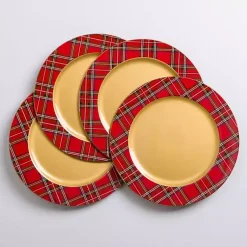 Christmas Dining & Entertaining>Kirklands Home Red & Gold Plaid Chargers, Set of 4