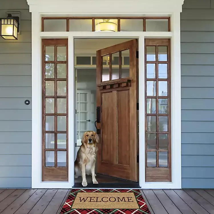Outdoor Christmas Decorations>Kirklands Home Red & Green Plaid Welcome Doormat