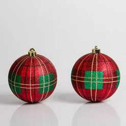 Christmas Ornaments>Kirklands Home Red & Green Tartan Plaid 2-pc. Ornament Set, 5 in.
