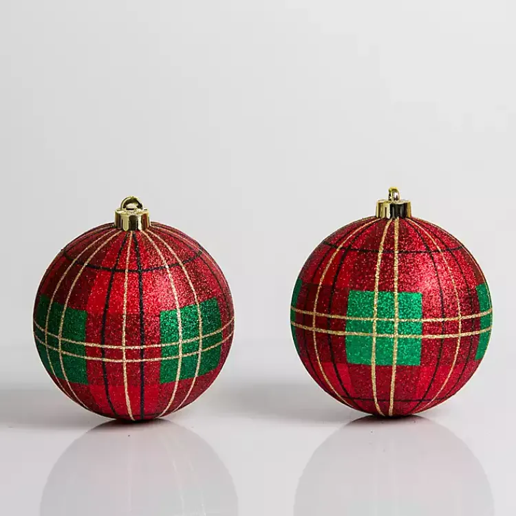 Christmas Ornaments>Kirklands Home Red & Green Tartan Plaid 2-pc. Ornament Set, 5 in.