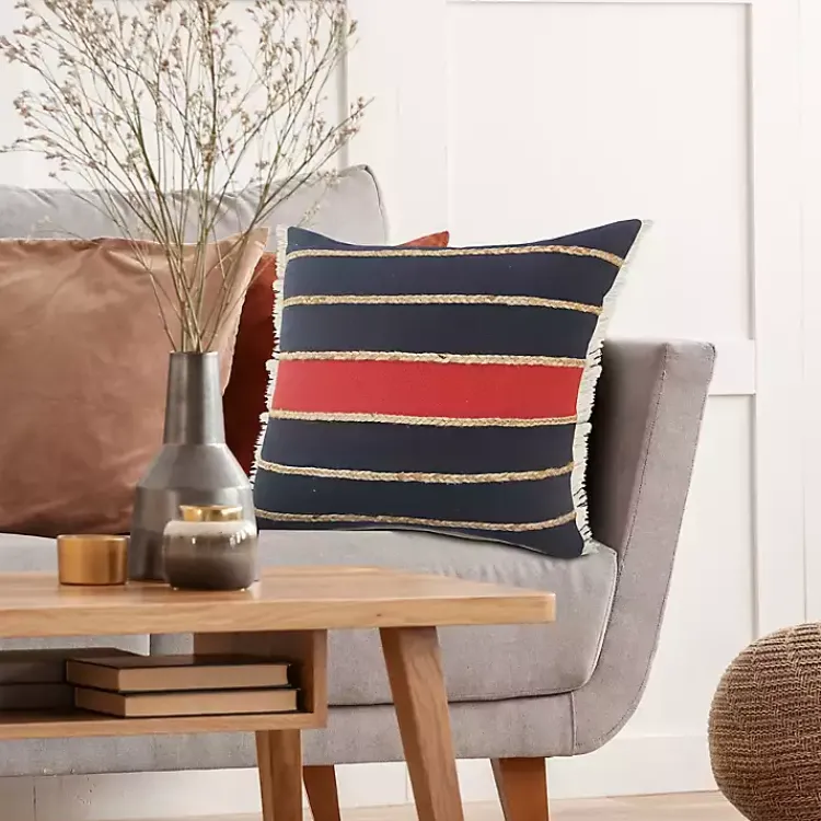 Pillows>Kirklands Home Red & Navy Nautical Rope Throw Pillow. 20x20
