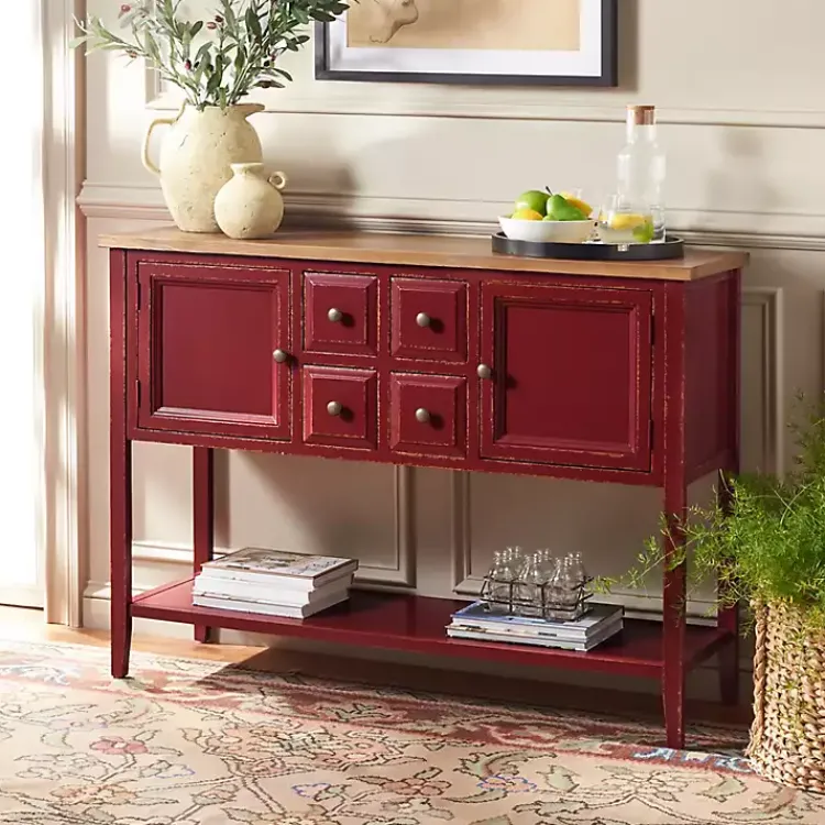 Kirklands Home & Oak 4-Drawer Charlotte Sideboard Red New