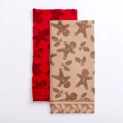 Kirklands Home Red & Taupe Gingerbread Kitchen Towels, Set of 2 Online