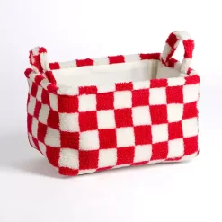 Baskets & Boxes>Kirklands Home & White Checke Sherpa Storage Bin Red