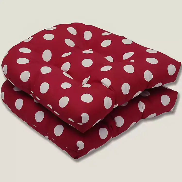 Kirklands Home Red & White Polka Dot Seat Cushions, Set of 2 New