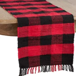 Kirklands Home Red and Black Buffalo Check Fringe Table Runner Best