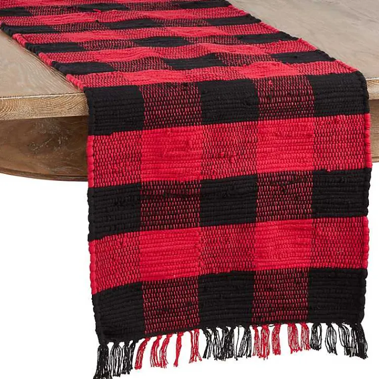 Kirklands Home Red and Black Buffalo Check Fringe Table Runner Best