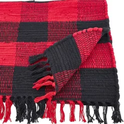 Kirklands Home Red and Black Buffalo Check Fringe Table Runner Best