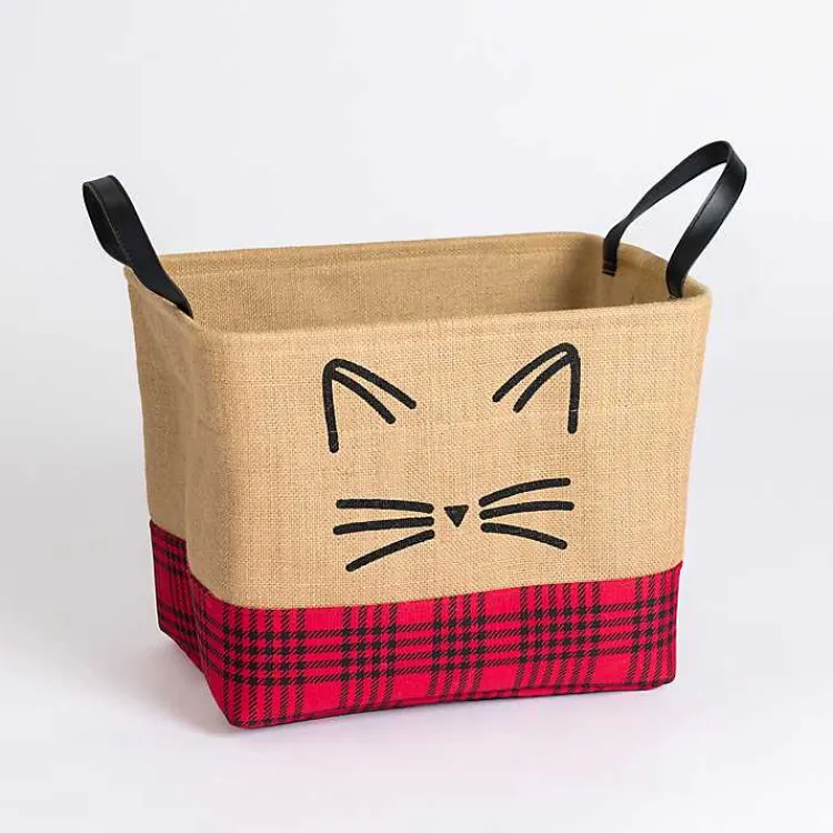 Baskets & Boxes>Kirklands Home Red and Black Plaid Cat Whiskers Jute Bin