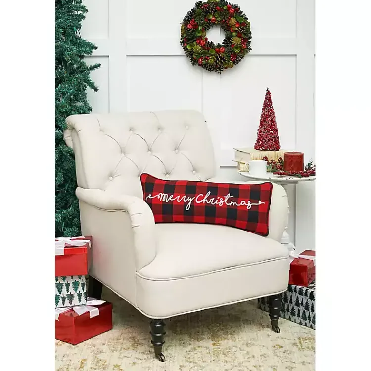 Christmas Pillows>Kirklands Home Red and Black Plaid Merry Christmas Pillow