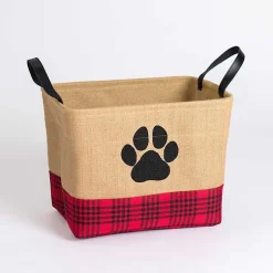 Baskets & Boxes>Kirklands Home and Black Plaid Paw Print Jute Bin Red