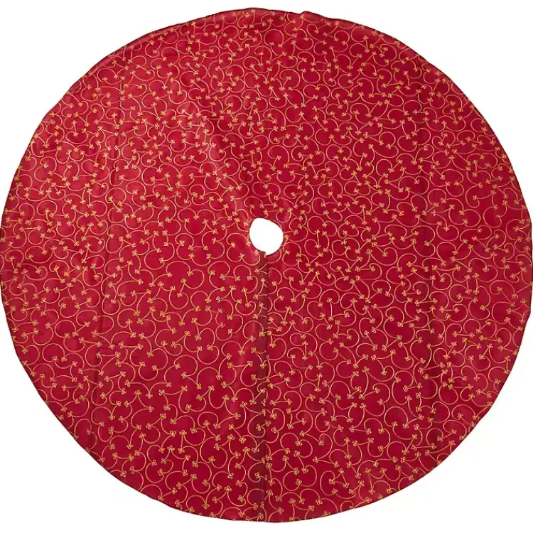 Christmas Tree Skirts & Collars>Kirklands Home Red and Gold Emboidered Tree Skirt