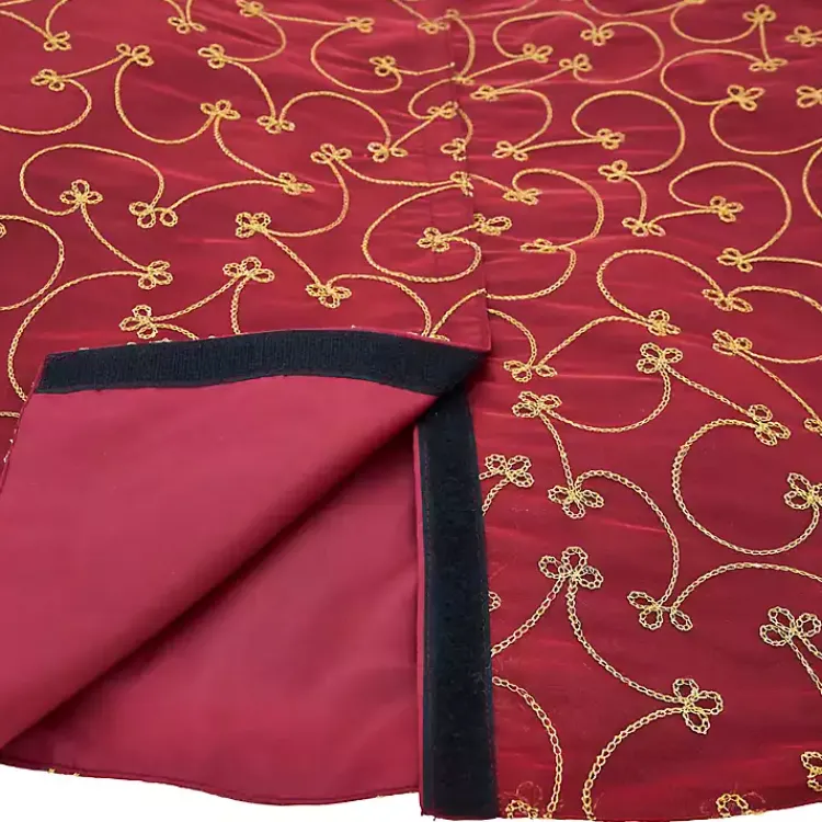 Christmas Tree Skirts & Collars>Kirklands Home Red and Gold Emboidered Tree Skirt