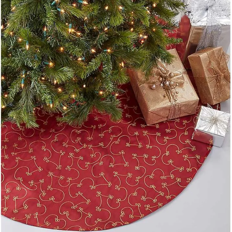 Christmas Tree Skirts & Collars>Kirklands Home Red and Gold Emboidered Tree Skirt