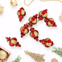 Christmas Ornaments>Kirklands Home Red and Gold Finial Ornaments, Set of 8