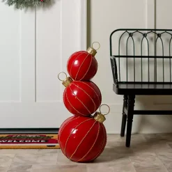 Outdoor Christmas Decorations>Kirklands Home Red and Gold Stacked Ornaments Christmas Statue