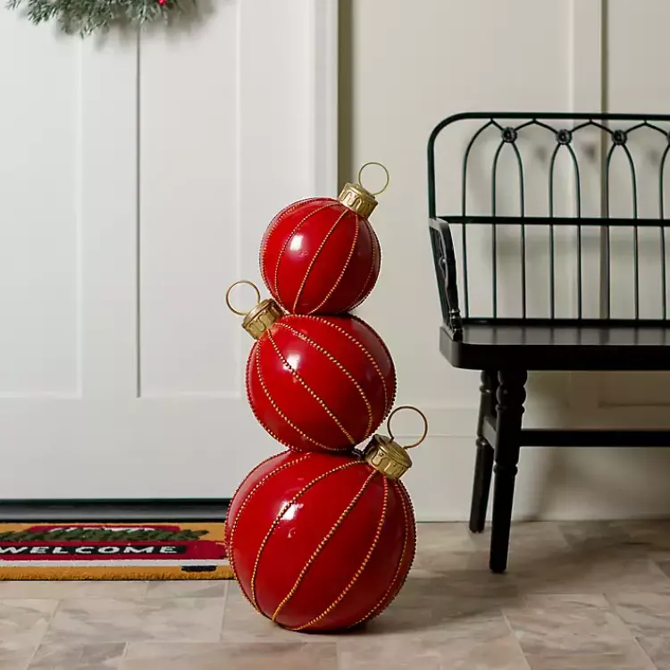 Outdoor Christmas Decorations>Kirklands Home Red and Gold Stacked Ornaments Christmas Statue
