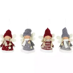 Christmas Ornaments>Kirklands Home Red and Gray Angel Plush Ornaments, Set of 4