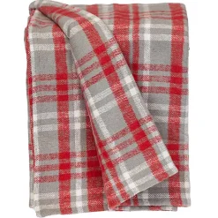 Blankets & Throws>Kirklands Home Red and Gray Plaid Cotton Throw