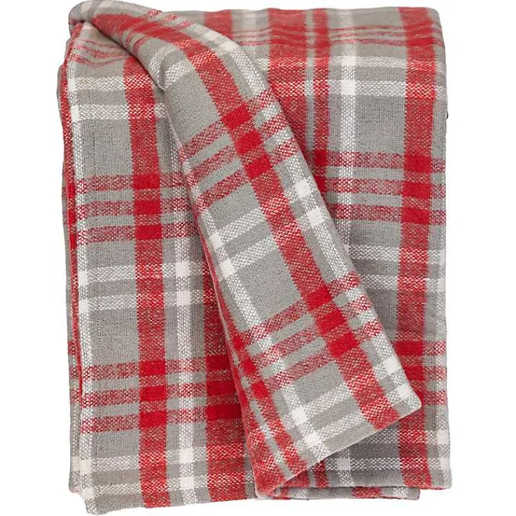 Blankets & Throws>Kirklands Home Red and Gray Plaid Cotton Throw