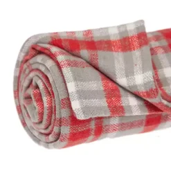 Blankets & Throws>Kirklands Home Red and Gray Plaid Cotton Throw