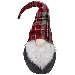 Christmas Decorations>Kirklands Home Red and Gray Plaid Hat Sitting Christmas Gnome
