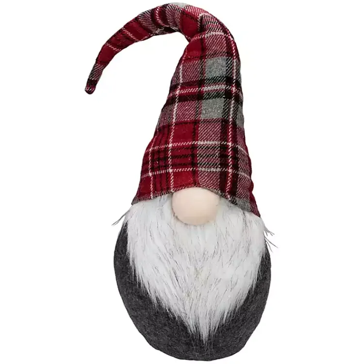 Christmas Decorations>Kirklands Home Red and Gray Plaid Hat Sitting Christmas Gnome