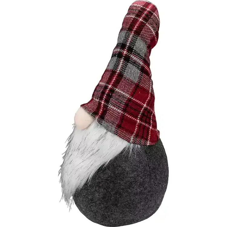 Christmas Decorations>Kirklands Home Red and Gray Plaid Hat Sitting Christmas Gnome