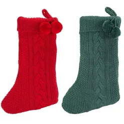 Christmas Stockings & Stocking Holders>Kirklands Home Red and Green Cable Knit Stockings, Set of 2