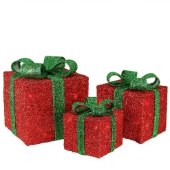 Outdoor Christmas Decorations>Kirklands Home Red and Green LED Lit Christmas Gifts, Set of 3